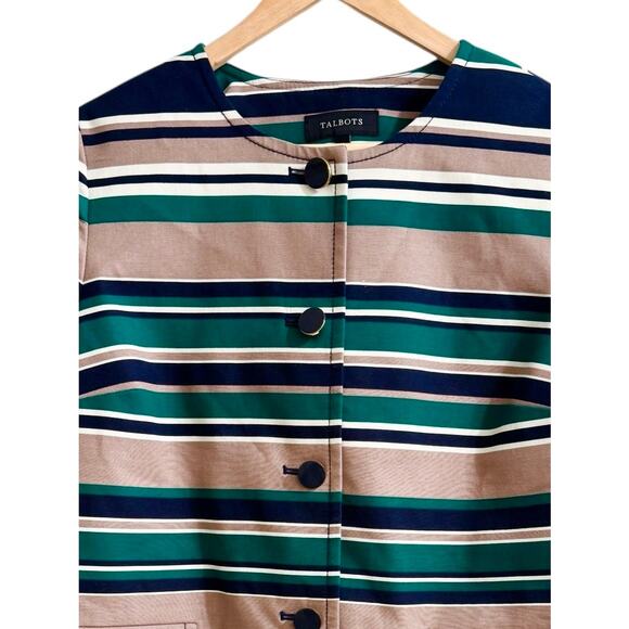 Talbots 10 Cropped Striped Jacket Blazer Work Career Office Navy Green Classy - Picture 4 of 9